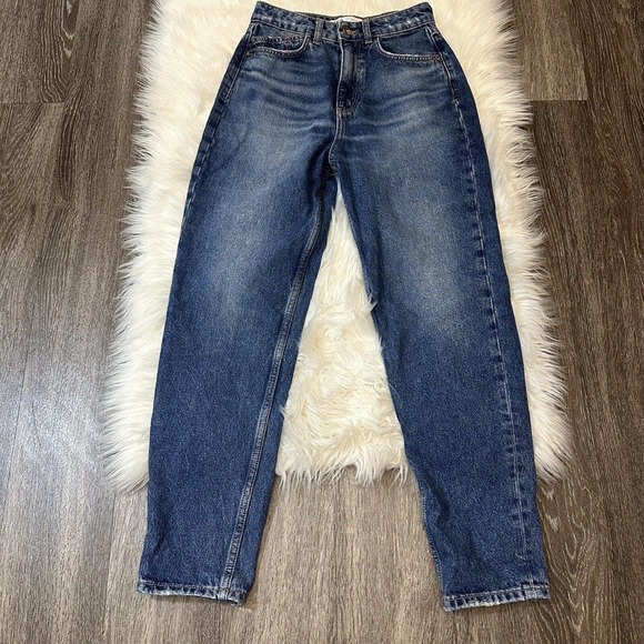 Zara Slim Leg Mom Fit Jeans Blue High Rise Womens Size 2 - Picture 1 of 6